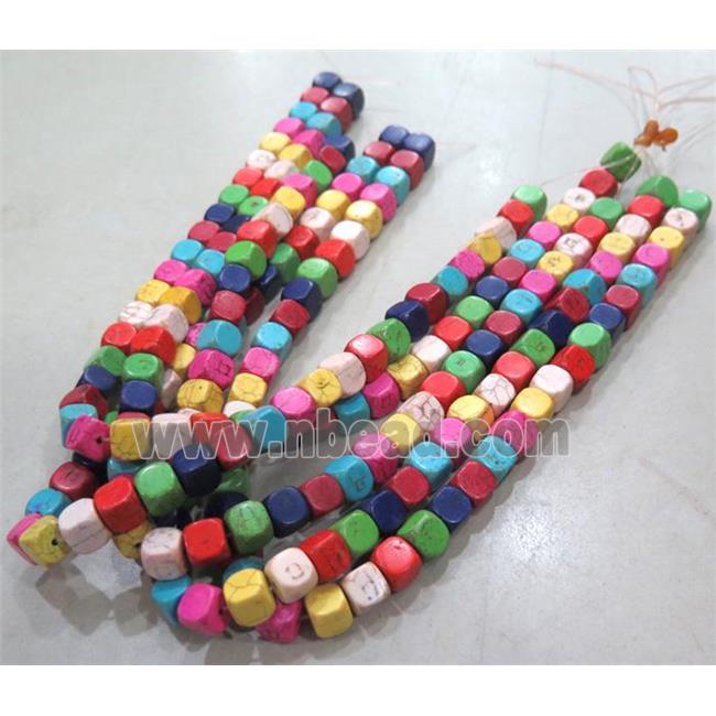 synthetic Turquoise cube beads, mixed color