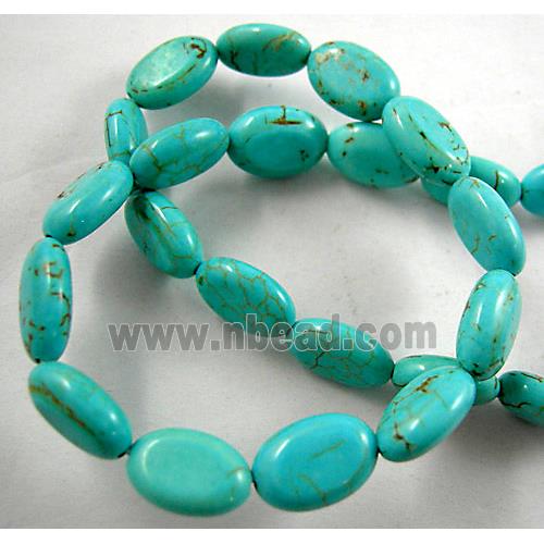 green Chalky Turquoise beads, Flat Oval