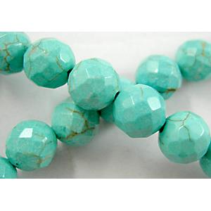 Chalky Turquoise beads, Stabilized, Faceted Round