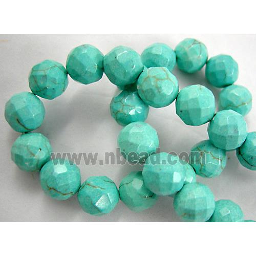 Chalky Turquoise beads, Stabilized, Faceted Round