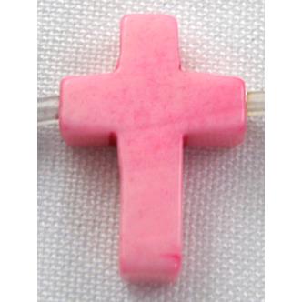 Chalky Turquoise beads, Stabilized, cross, pink