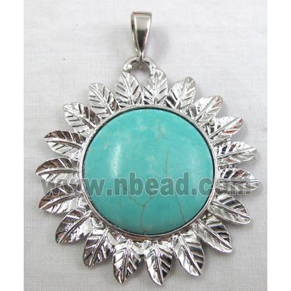 Chalky Turquoise, stabilized, sunflower Pendant
