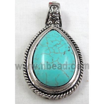 Chalky Turquoise, stabilized, Tear drop Pendant
