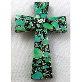 mosaic flower turquoise cross pendant, green