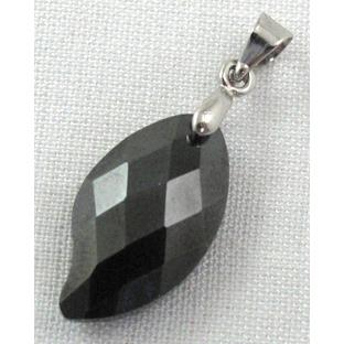 Cubic Zirconia leaf pendant, black