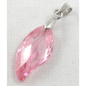 Cubic Zirconia leaf pendant, pink