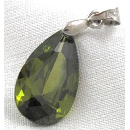 Cubic Zirconia drip diamond pendant, olive