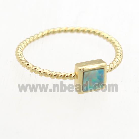 square Fire Opal Rings, copper, gold plated