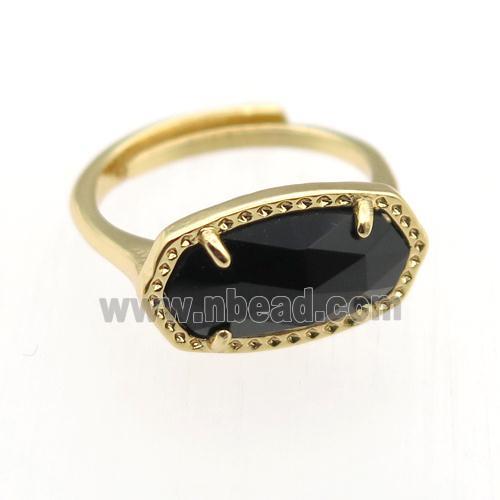 black Onyx Agate Ring, copper, resizable, gold plated