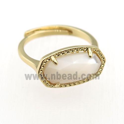 white MoonStone Rings, copper, gold plated