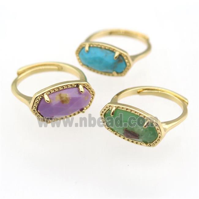 mixed gemstone Rings, copper, resizable, gold plated