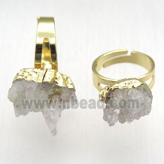 Clear quartz cluster Ring, copper, gold plated