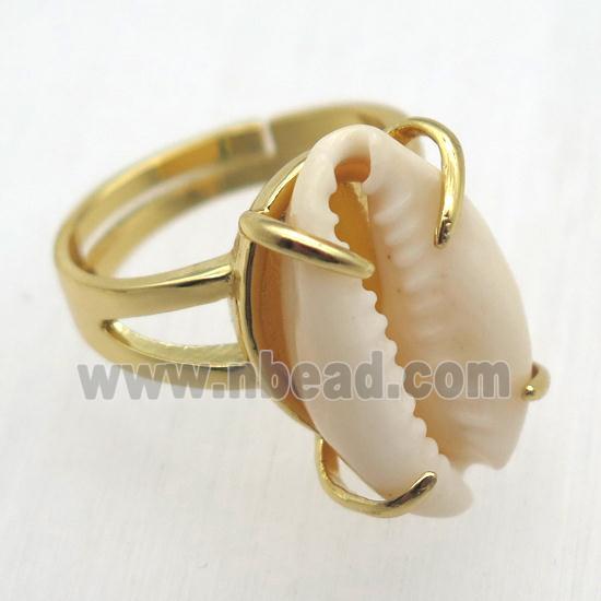 white Conch shell Ring, copper, gold plated