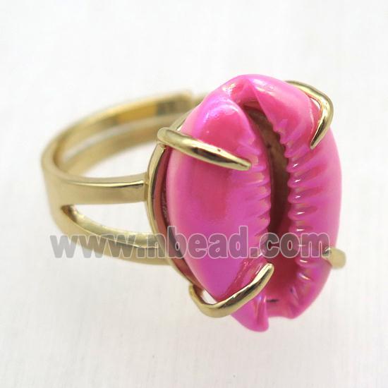 hotpink Conch shell Ring, copper, gold plated
