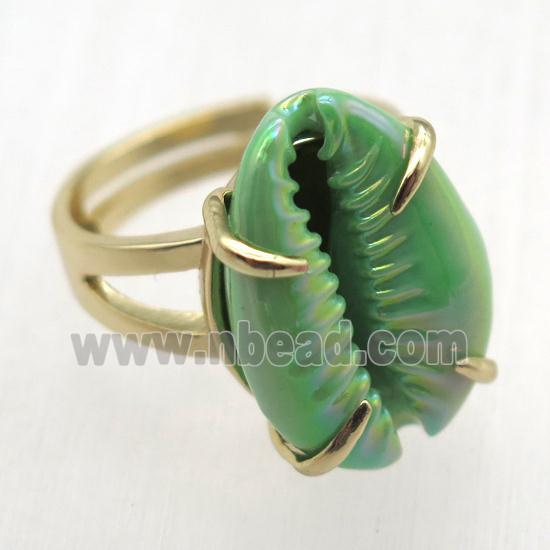 green Conch shell Ring, copper, gold plated