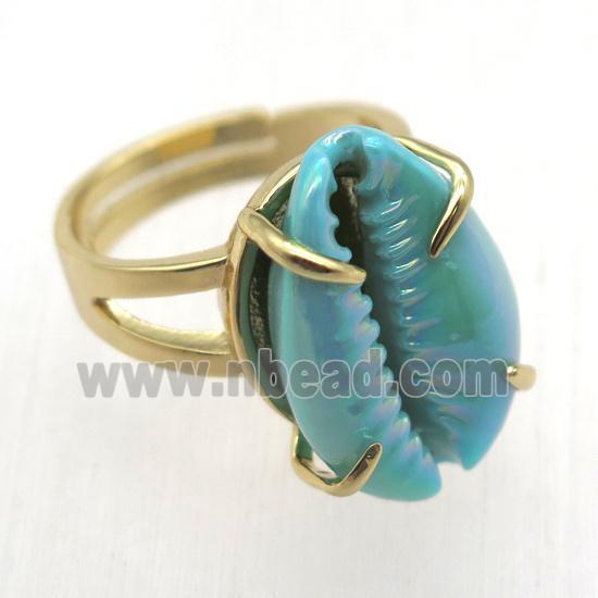 blue Conch shell Ring, copper, gold plated