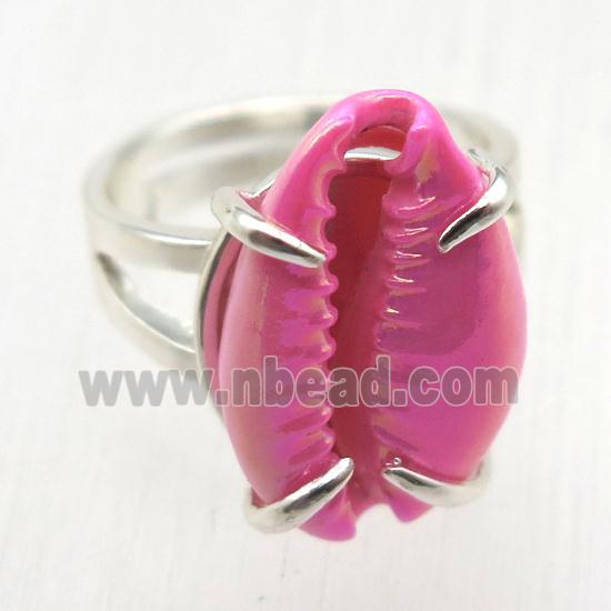 hotpink Conch shell Ring, copper, silver plated