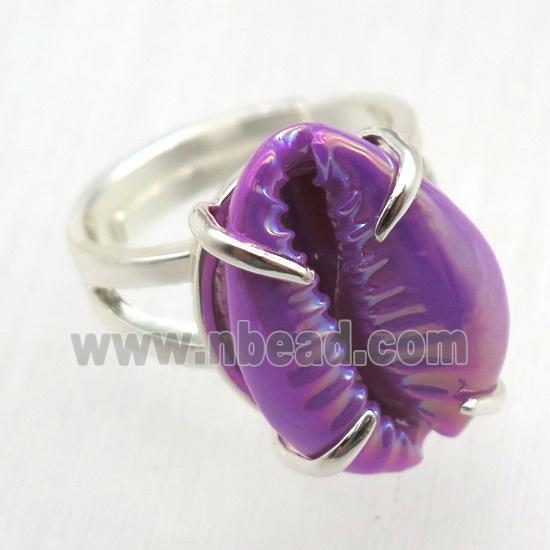 purple Conch shell Ring, copper, silver plated