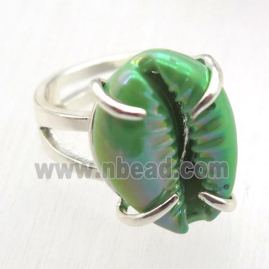 green Conch shell Ring, copper, silver plated