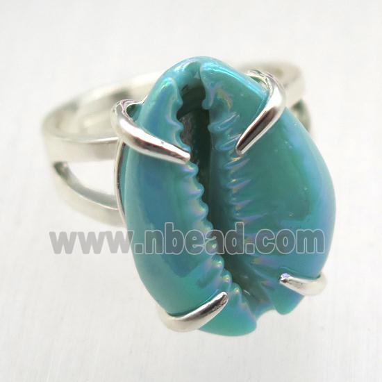 blue Conch shell Ring, copper, silver plated