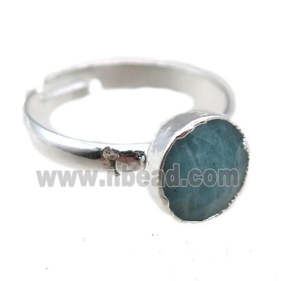 green Amazonite Rings, circle, silver plated