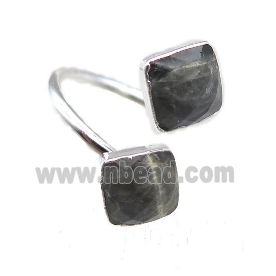 Labradorite Rings, square, silver plated