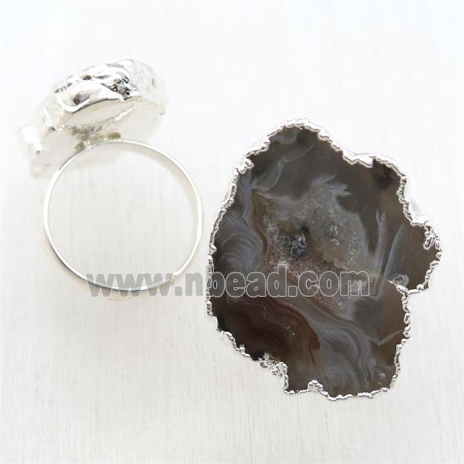 Agate Druzy Ring, silver plated