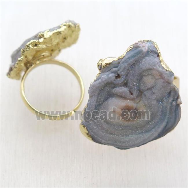 Solar Agate Druzy Ring, gold plated