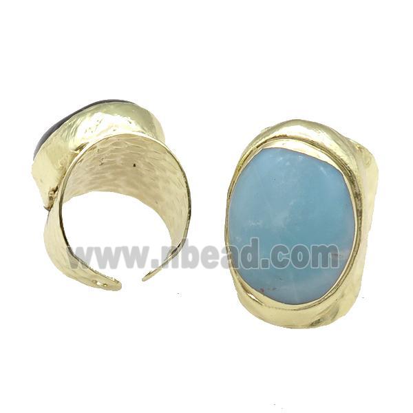 Copper Ring With Blue Amazonite Gold Plated