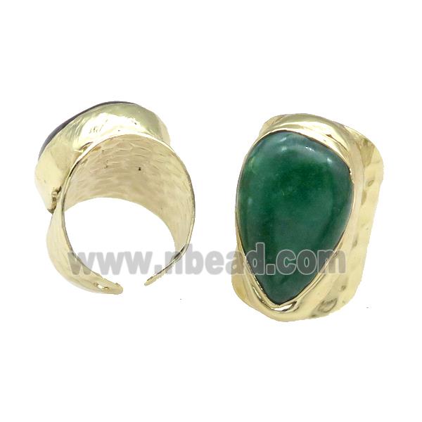 Copper Ring With Green Agate Gold Plated