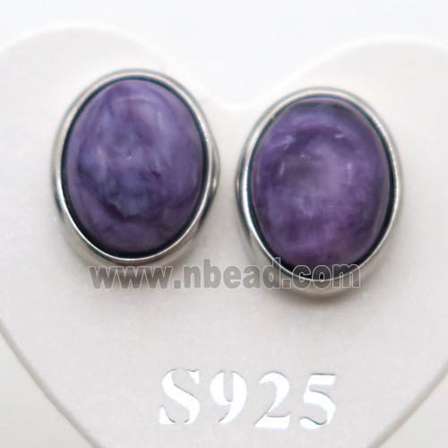 925 Sterling Silver Stud Earring with Charoite