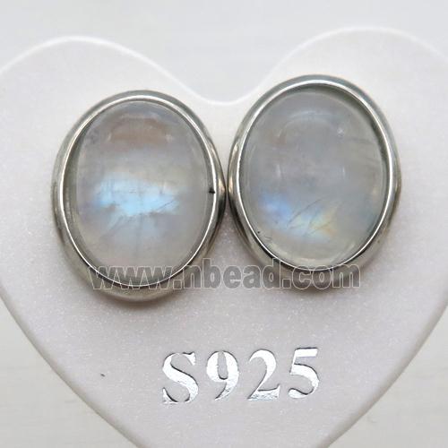 Sterling Silver Stud Earring with rainbow moonstone