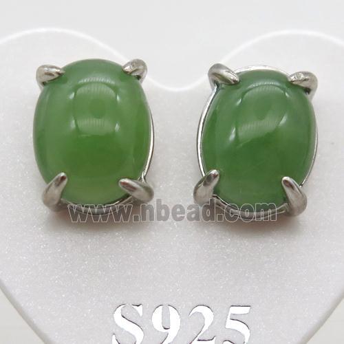 Sterling Silver Stud Earring with green Jadeite