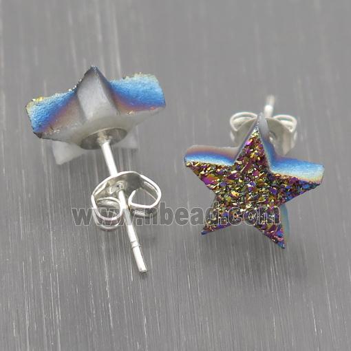 rainbow Quartz Druzy Stud Earrings, Star