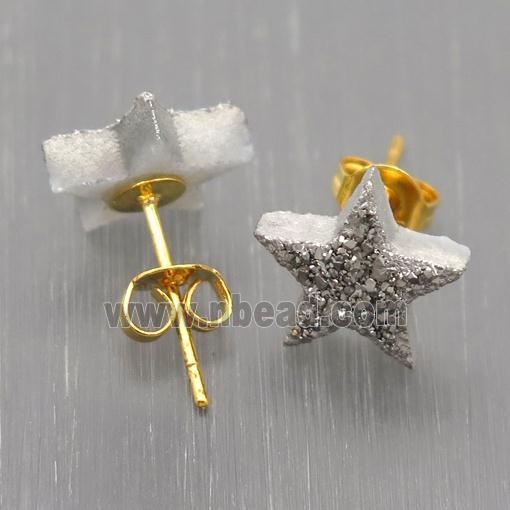 silver Star Quartz Druzy Stud Earrings