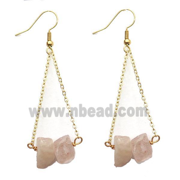 Pink Strawberry Quartz Hook Earring Gold Plated