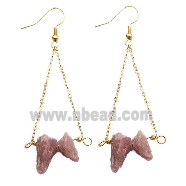 Pink Rhodonite Hook Earring Gold Plated