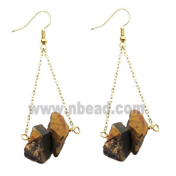 Yellow Tiger Eye Stone Hook Earring Gold Plated
