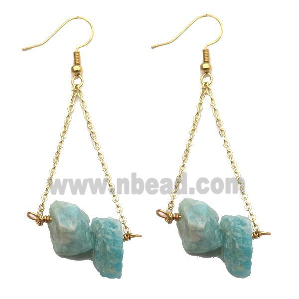 Green Amazonite Hook Earring Gold Plated