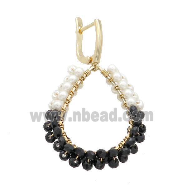 White Black Crystal Glass Copper Latchback Earring Gold Plated