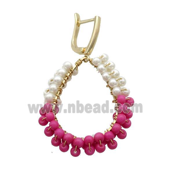 White Pink Pearlized Glass Copper Latchback Earring Gold Plated
