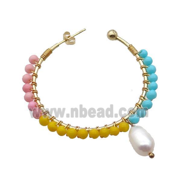 Mixcolor Pearlized Glass Copper Stud Earring Pearl Gold Plated