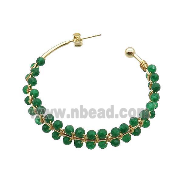 Green Agate Copper Stud Earring Gold Plated