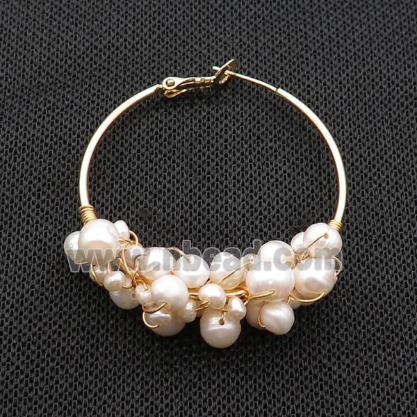 Natural White Pearl Copper Hoop Earring Gold Plated