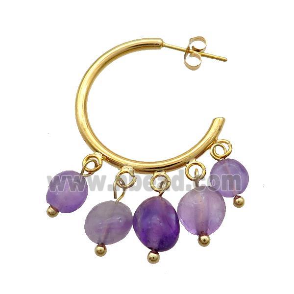 Purple Amethyst Copper Stud Earring Gold Plated