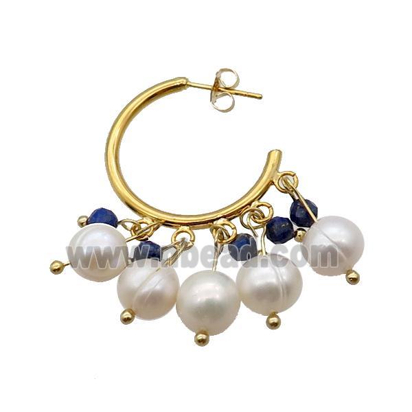Pearl Lapis Copper Stud Earring Gold Plated