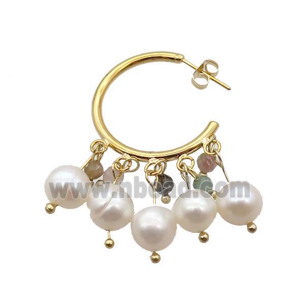 White Pearl Tourmaline Copper Stud Earring Gold Plated
