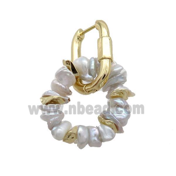 Natural White Pearl Copper Latchback Earring Gold Plated
