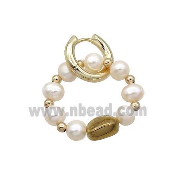 White Pearl Copper Hoop Earring Gold Plated