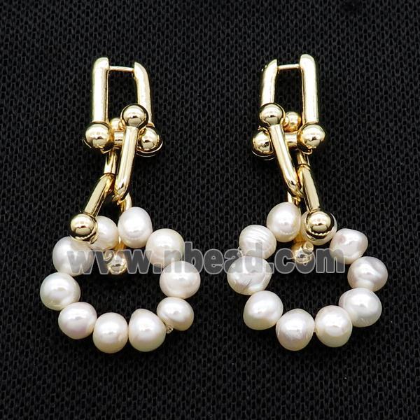 White Pearl Copper Latchback Earring Gold Plated